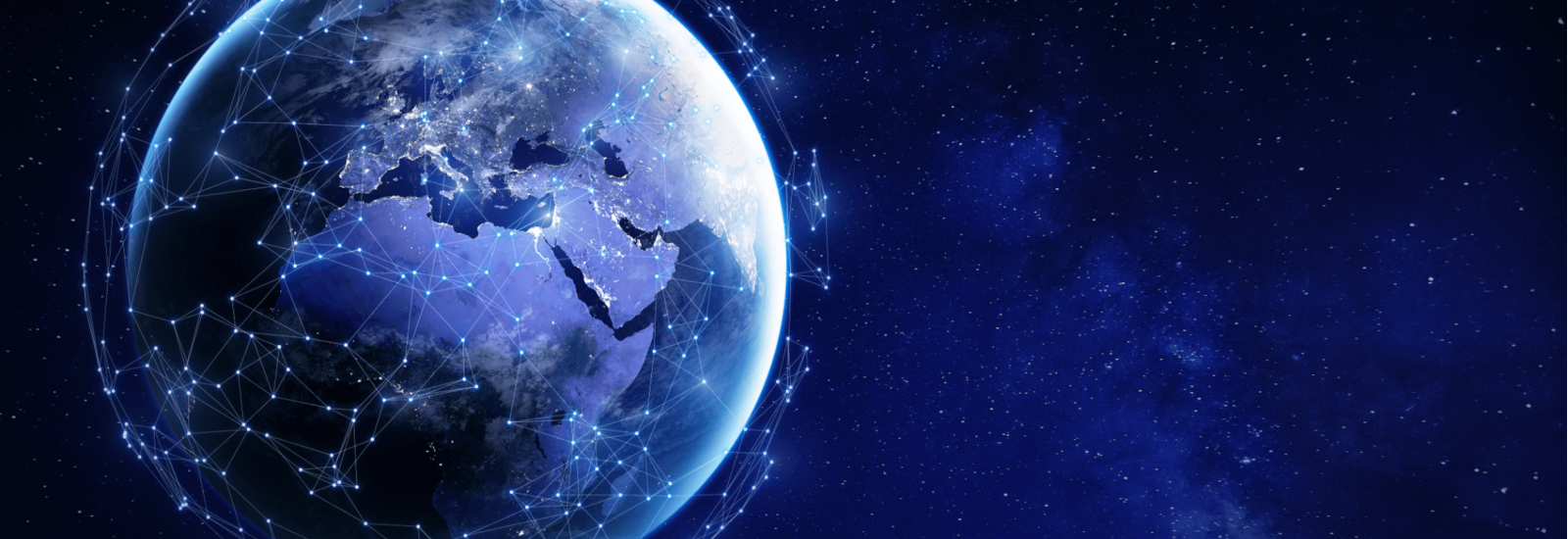 View of Earth from space, digitized to show nodes of global interconnectivity